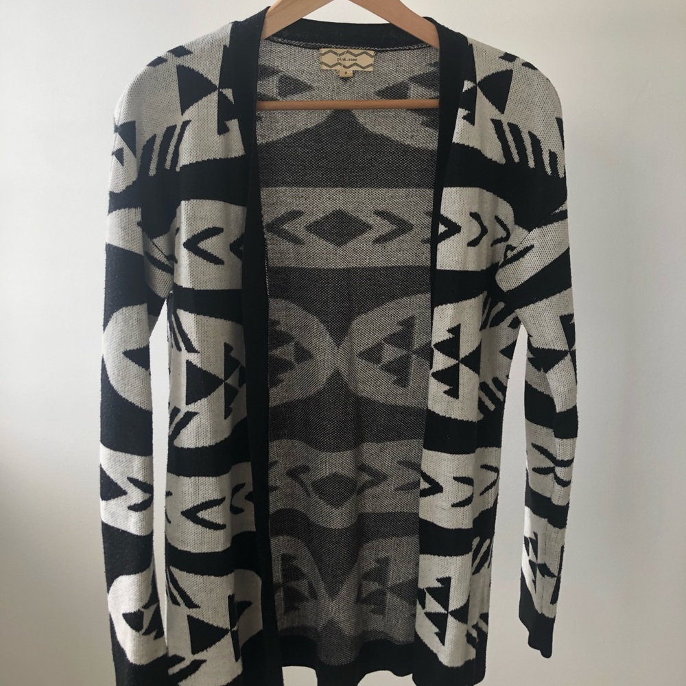 Pink Rose Black + White Print Cardigan